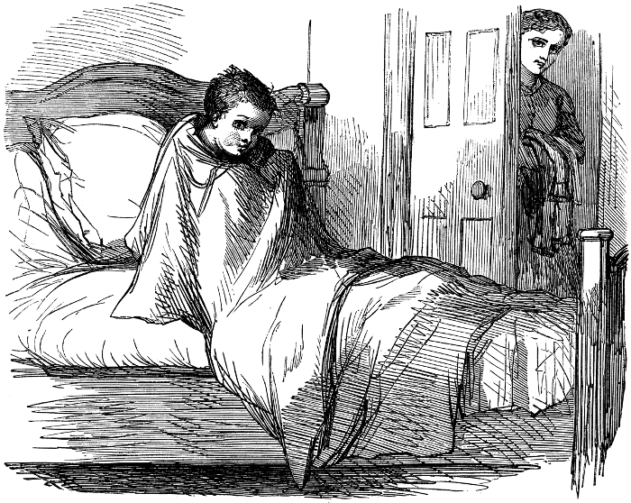 old illustration of kid sleeping on a bed